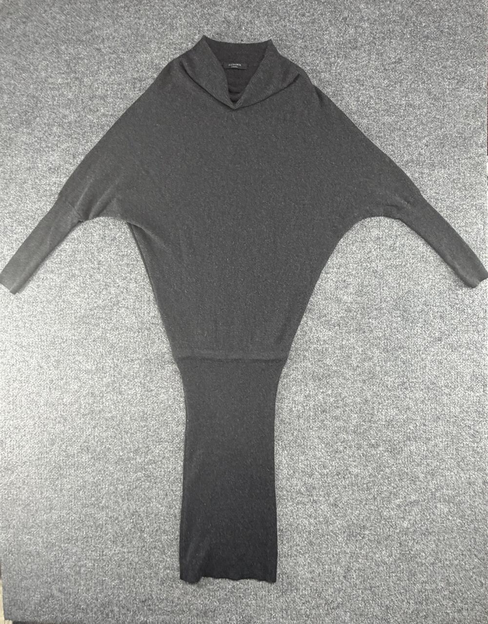 AllSaints Ridley Sweater Dress Womens XS Gray Cowl Cashmere Wool Long Sleeve